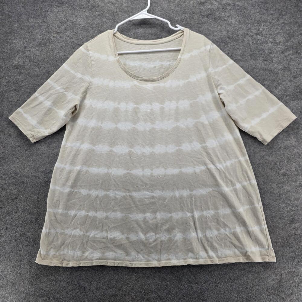 Pure Jill Tunic Shirt Womens XL Petite Beige Tie Dye Ballet Sleeve Cotton